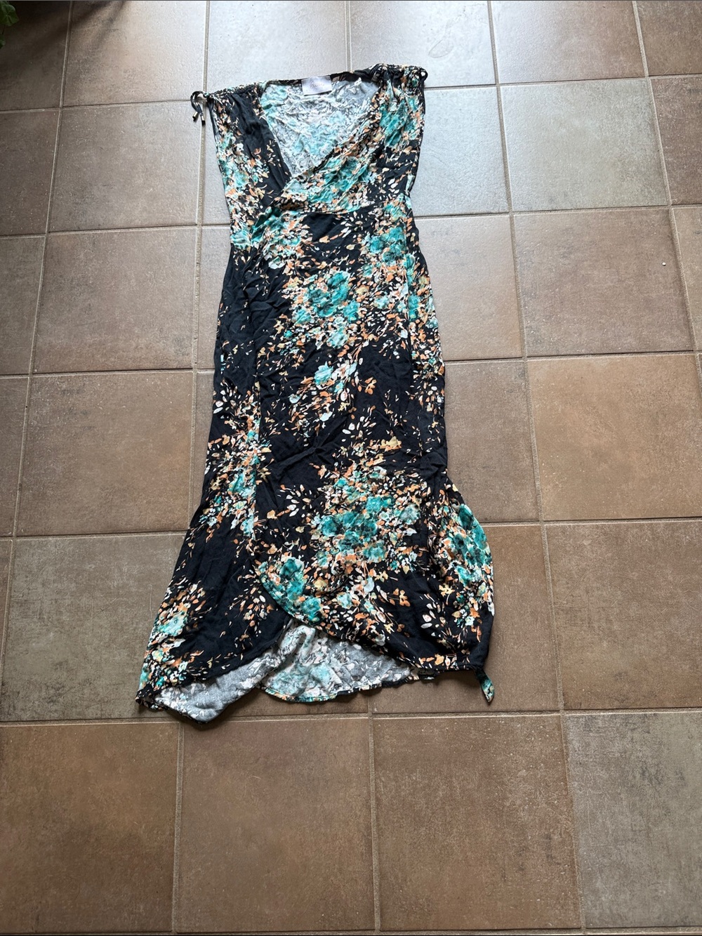 Floral Wrap Maxi Dress in Black and Teal